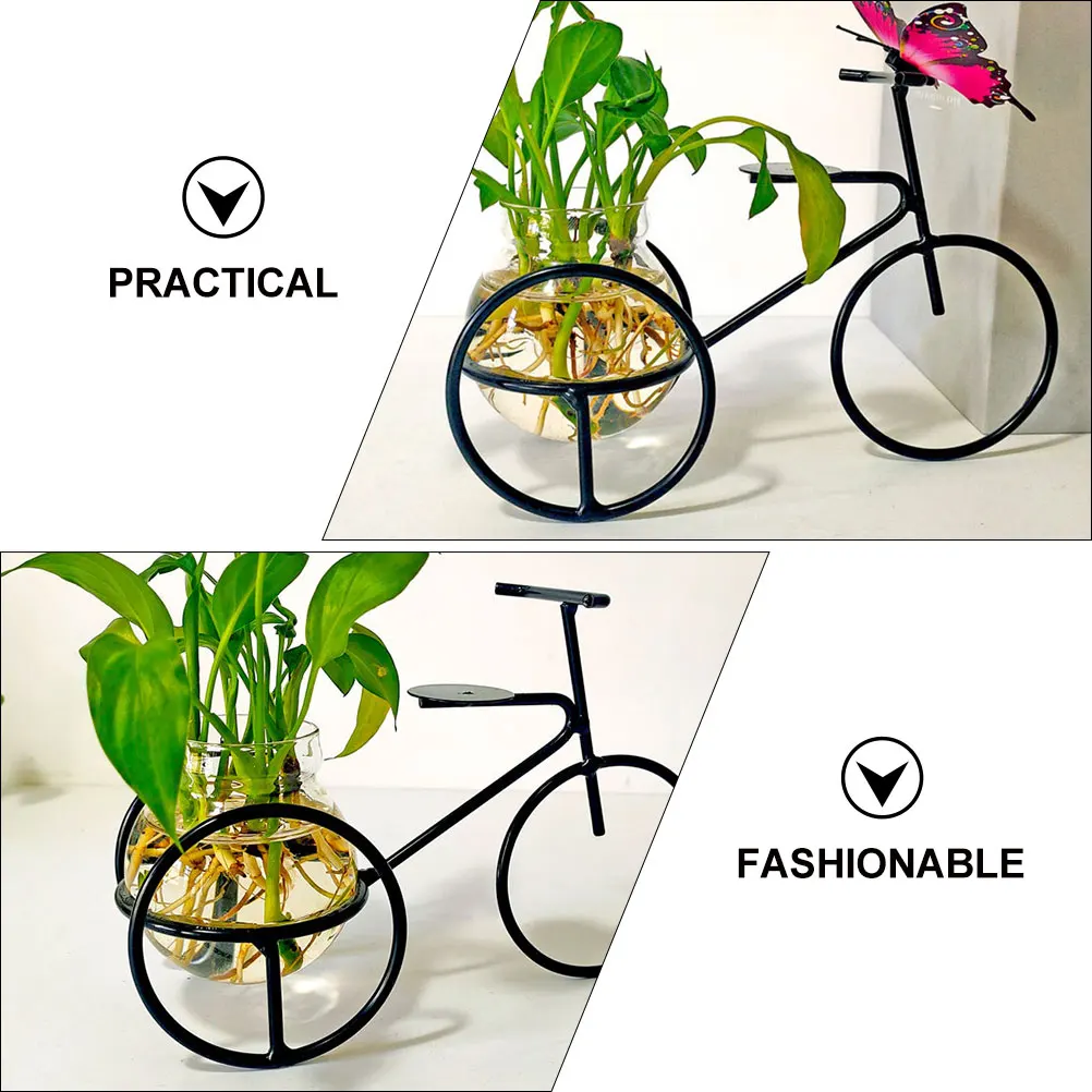 

Glass Water Planting Vase with Bike Ornament Design Compact Decorative Floral Holder for Home Office Desktop Green Plant