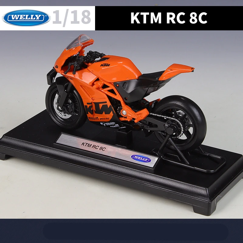 Welly 1:18 KTM RC 8C Alloy Street Sports Motorcycle Model Diecasts Metal Road Racing Motorcycle Model High Simulation Kids Gifts