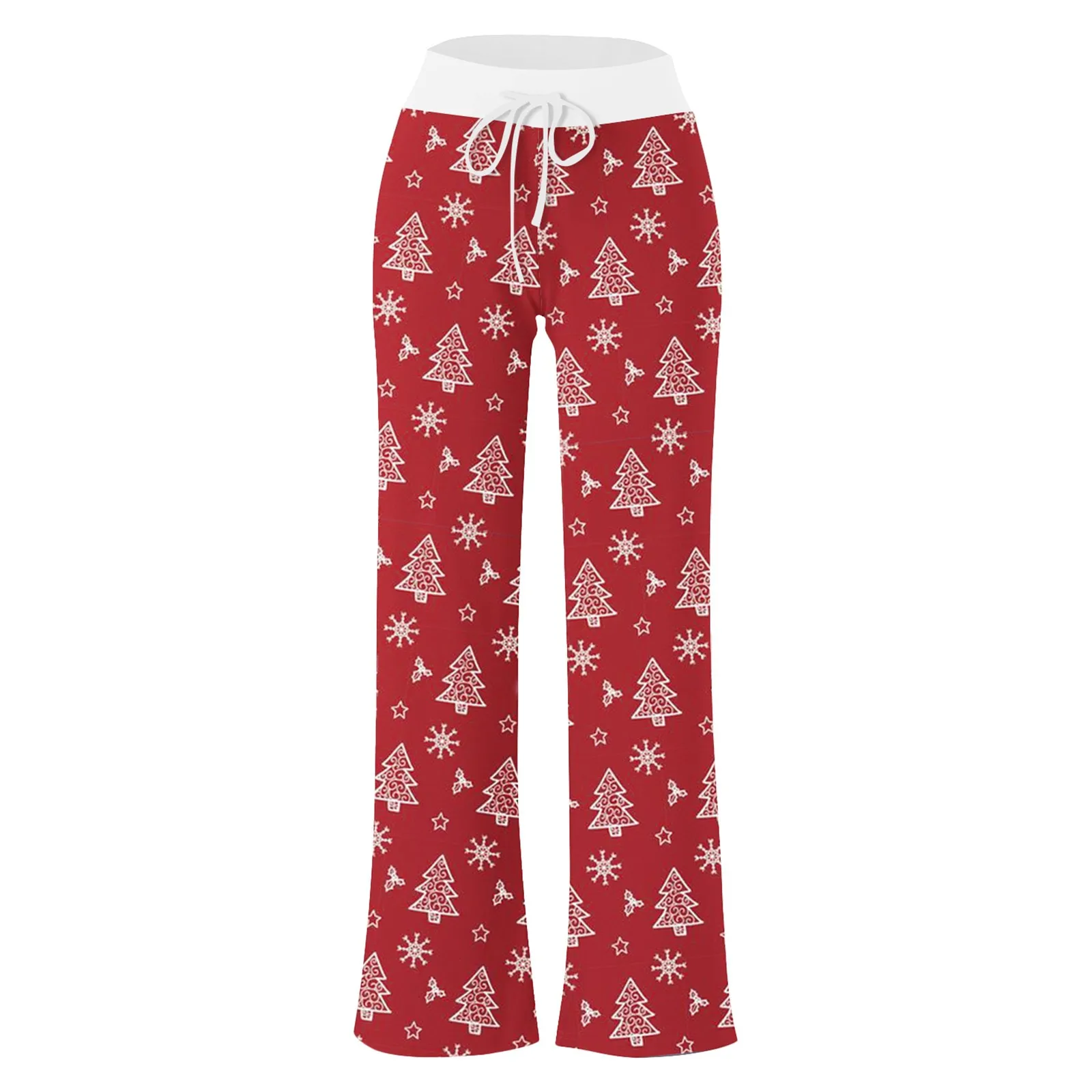 Women Christmas Pyjama Pants Drawstring Elk Xmas Sleepwear Snowflake Reindeer Print New Years Pajama Pants