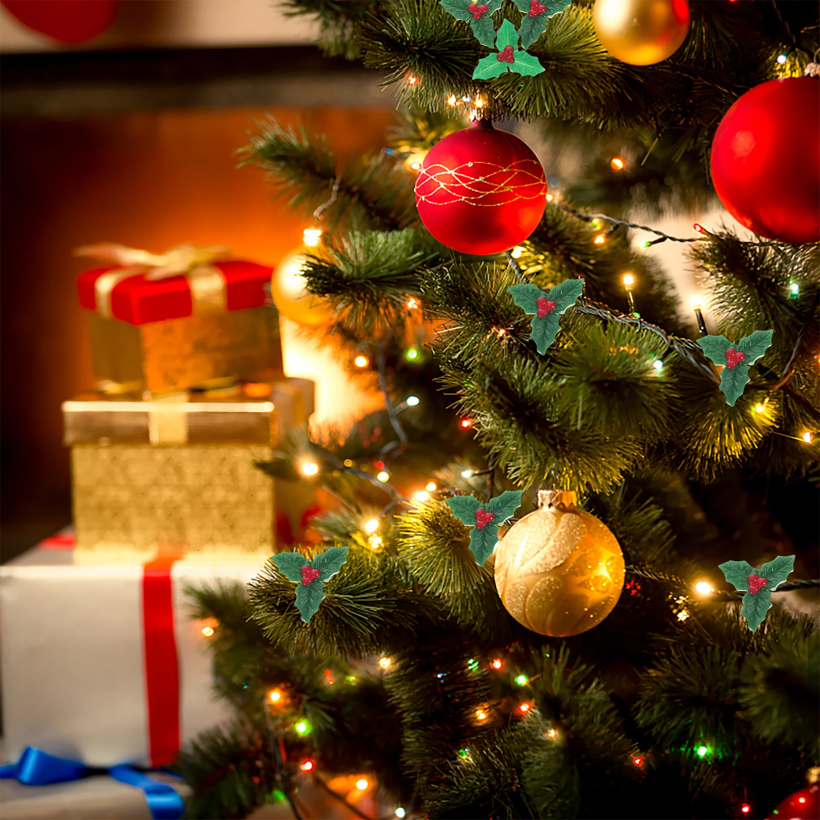 

30 Pcs Christmas Decoration Fake Holly Berries Mini Decorations Miniature Leaves with Green Craft Supplies