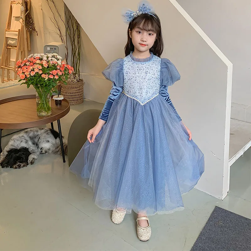 Children's Autumn and Winter Princess Dress Girls High-end Performance Dress Girl Baby Long-sleeved Birthday Dress Dress