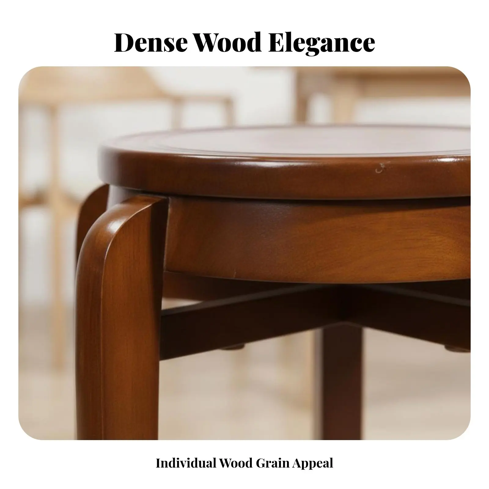 背もたれのない丸型スツール、積み重ね可能な四脚丸型スツール、省スペースのミニマリストデザイン、家族、大人、ホームオフィス向け