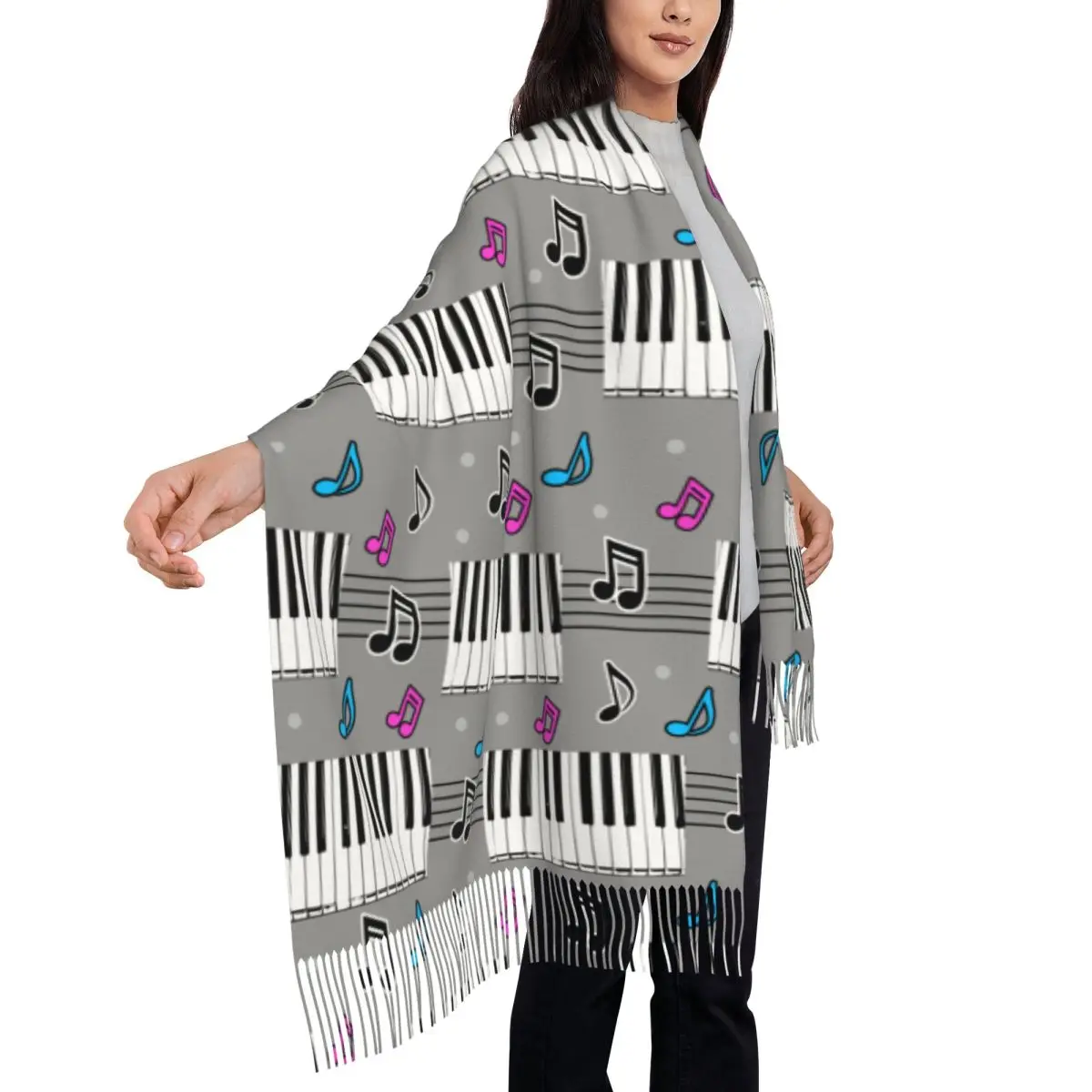 Piano Keys With Staff And Notes Women's Soft Scarf Warm Soft Scarf Winter Halloween Shawl