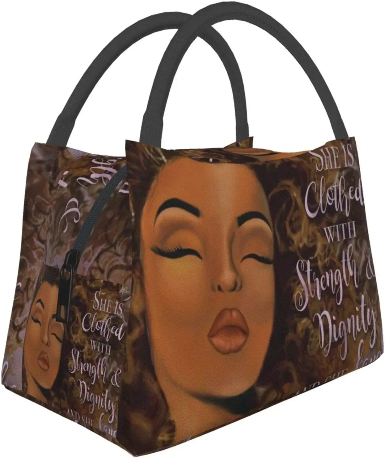 African American Women Lunch Bag Cooler Bags Insulated Tote Bag Portable Lunch Box Reusable Container for Travel Picnic Work