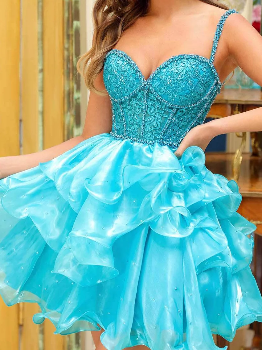 세련된 연인 구슬 장식 민소매 계층화 된 A 라인 정장 이브닝 드레스 생일 파티 댄스 파티 드레스 맞춤형