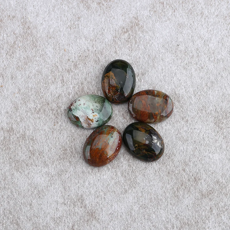 5PCS Natural Green Opal Oval Cabochons Set Deep Blue Gemstones with Pyrite Matrix 17*13*4-5mm 8.2g for Jewelry Making