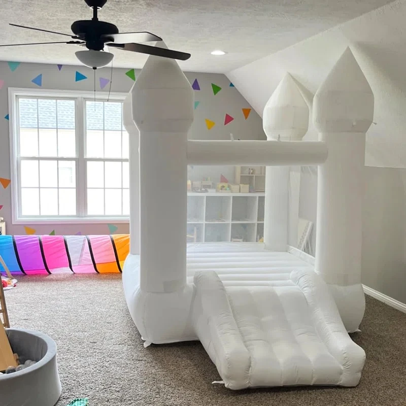 6'x 9'FT Oxford White Bounce House with Slide and Air Blower for Kids brithday/helloween/christmas party event