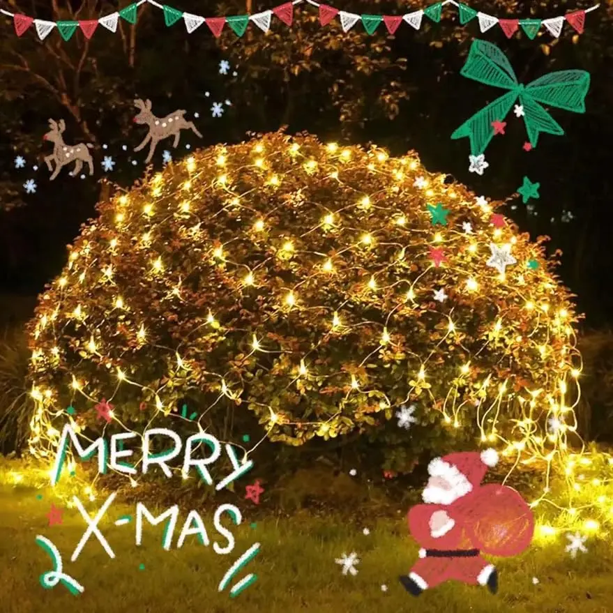 

200 LED Net Lights Outdoor Mesh Lights, 8 Modes 9.8ft x 6.6ft Net Lights for Bushes Plug in, Waterproof Net Christmas S