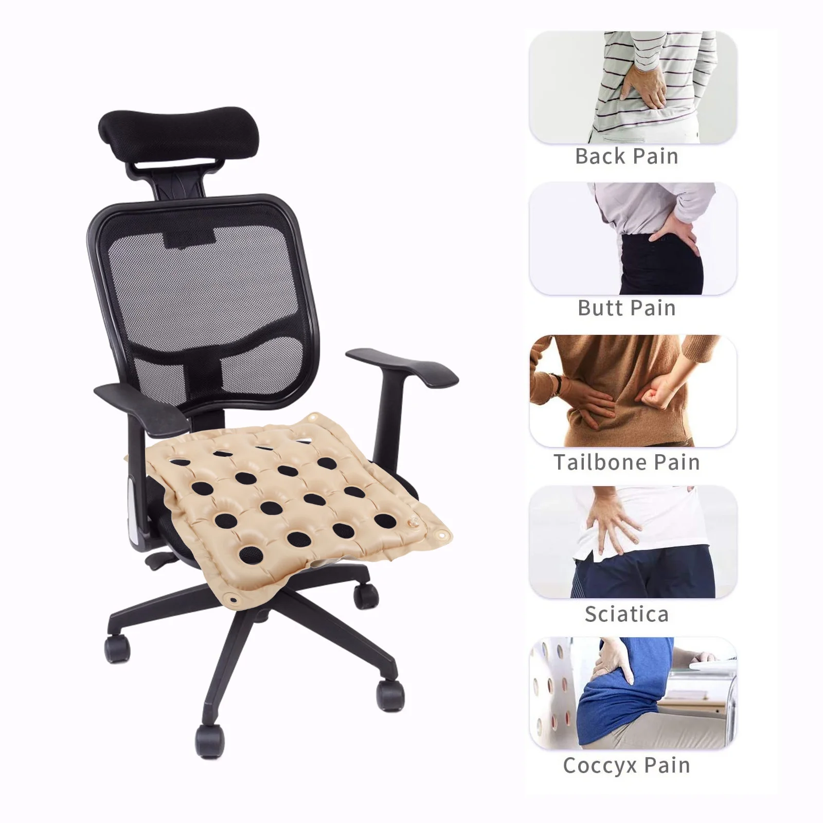 

Inflatable Seat Cushion Breathable PVC Material Soft Comfortable for Office Chair Wheelchair Hemorrhoids Pregnancy