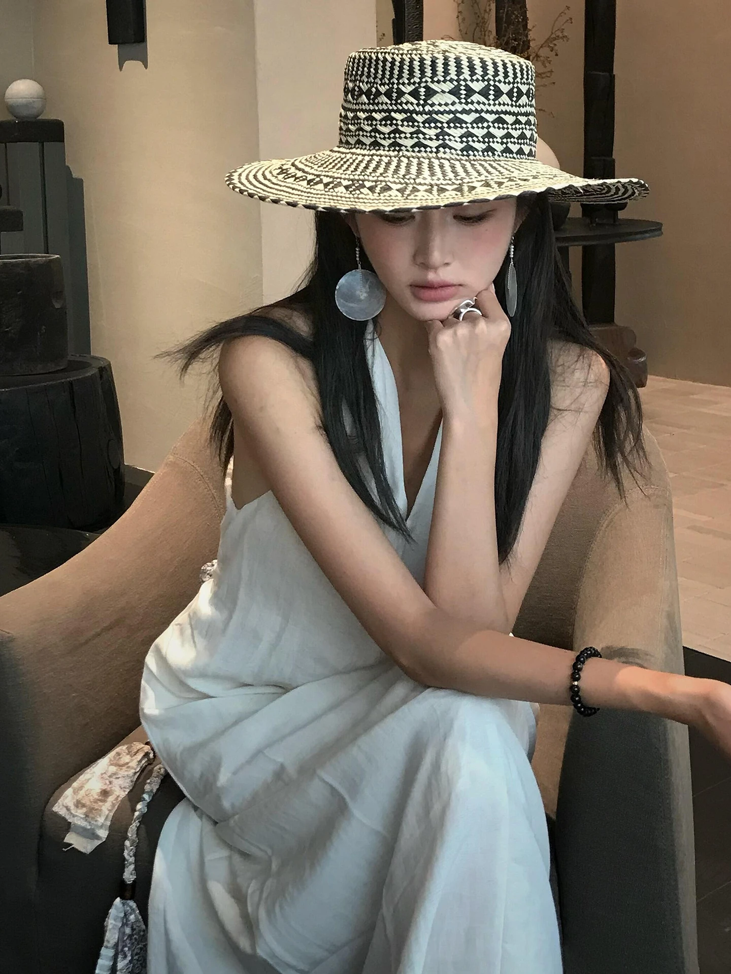 Witte V-Ne Svel Hangende Ne Strap Dr Dames Zomer Casual Losse Lange Dr Zoete Japanse Sle Hoge Taille A-lijn...