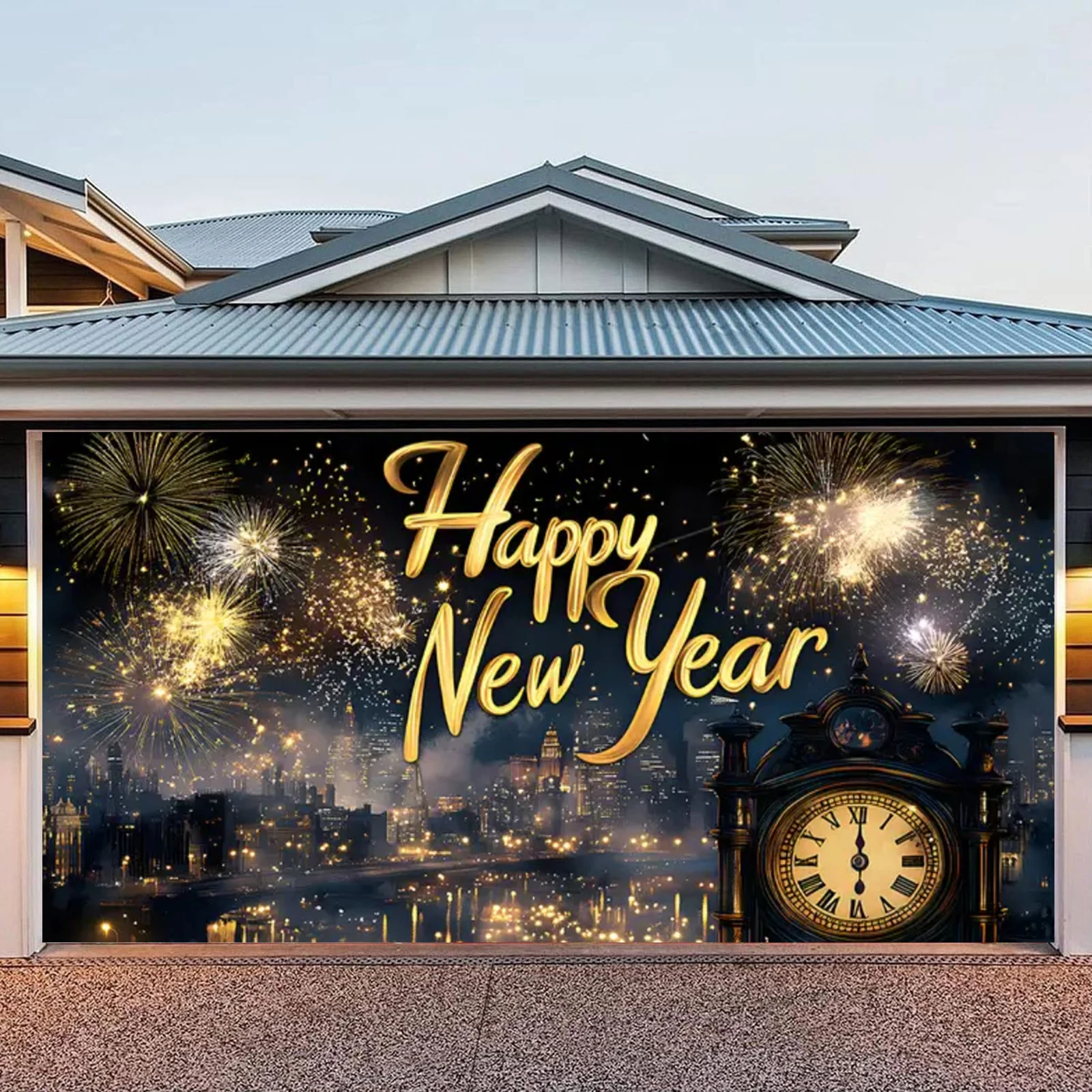 Happy 2025 New Year Theme Photography Garage Background Celebration Banners Winter Firework Golden Wine Glasses Party Decor Gift