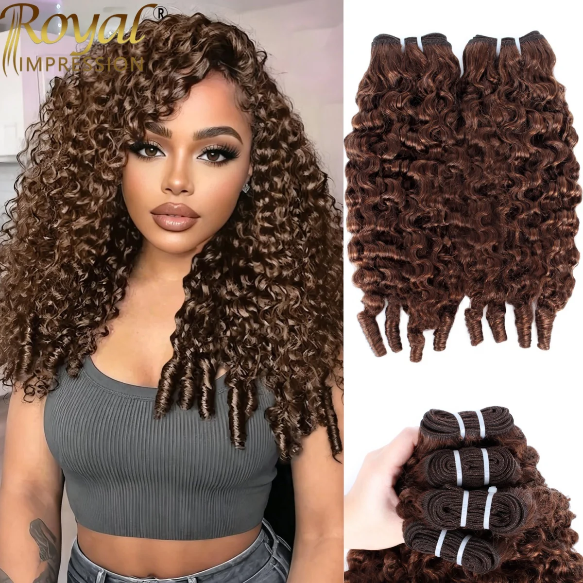 #4 Chocolate Brown 3A 4C Burmese Curly Hair Bundles 12A Raw Hair Bundles Extensions Ocean Spiral Curly Hair Bundles