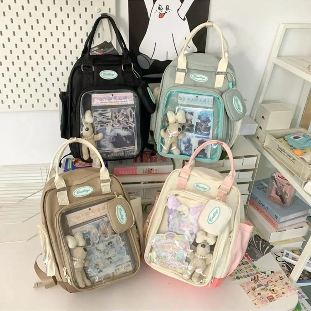 

Funny Zipper Bag Simple Itabag with Coin Purse Cotton Doll Bag Transparent Pocket Wallet Small Item Bag Fashion Backpacks Gift