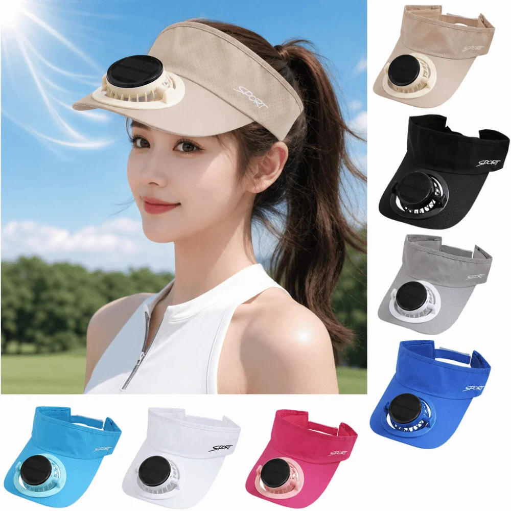 

Breathable Solar Fan Hat UV Protection Elastic Summer Fan Visor Cap Adjustable Portable Cooling Sunshade Hat Beach