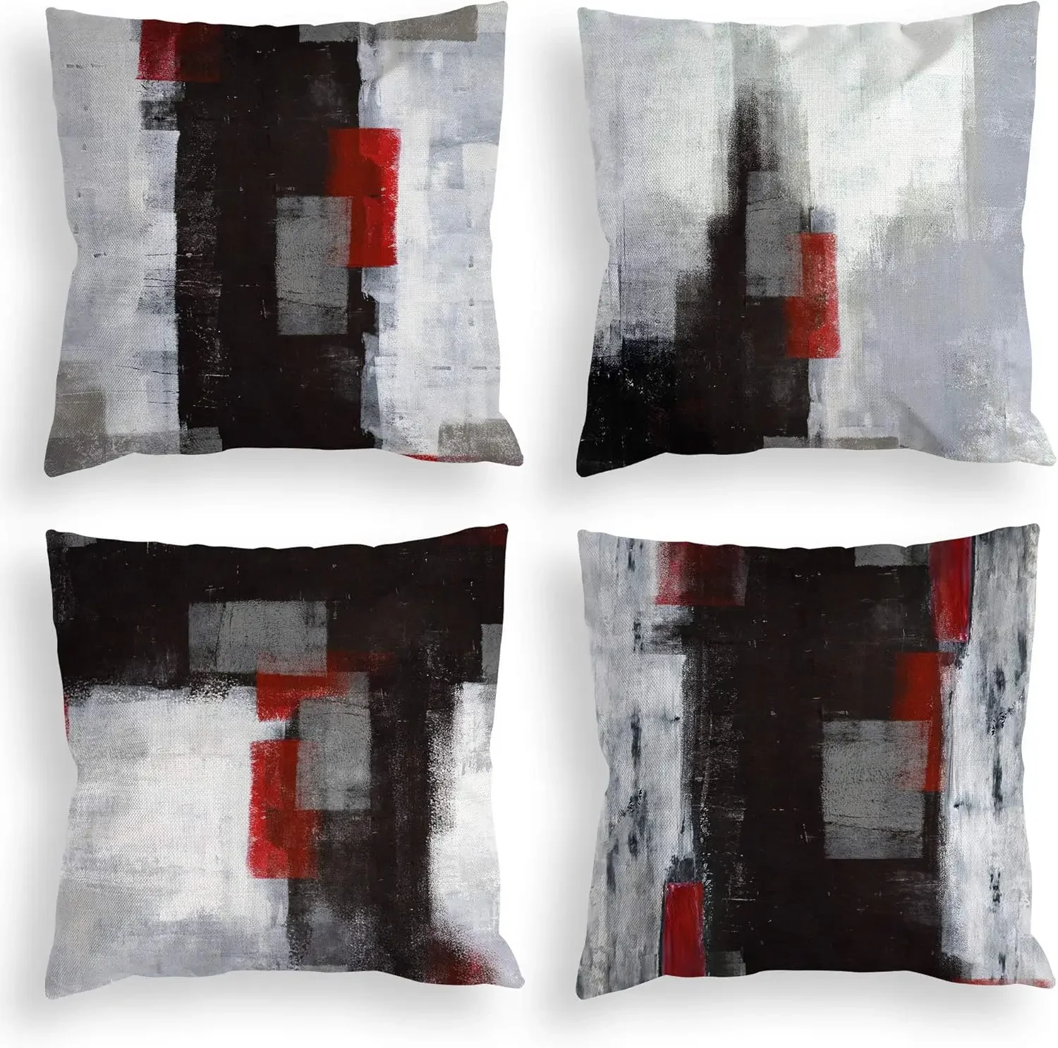 Red and Black Throw Pillow Covers Decorative Grey Abstract Art Painting Cushion Cover for Sofa Bedroom Living Room Décor