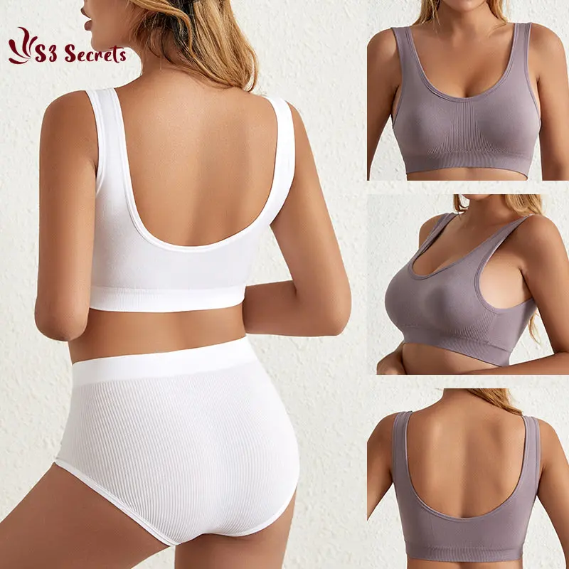 

Sexy Women Bra Set Female Lingerie Brassiere Low Wasit Fitness Soft Underwear Sets U Shape Thin Bra Pantys Kit Seamless Crop Top