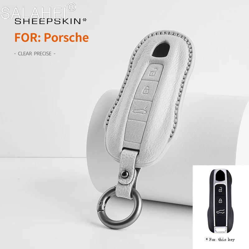 

Goatskin Car Smart Remote Key Case Cover Shell Holder For Porsche Cayenne Macan 718 Taycan Boxster Panamera 911 918 996 997 991