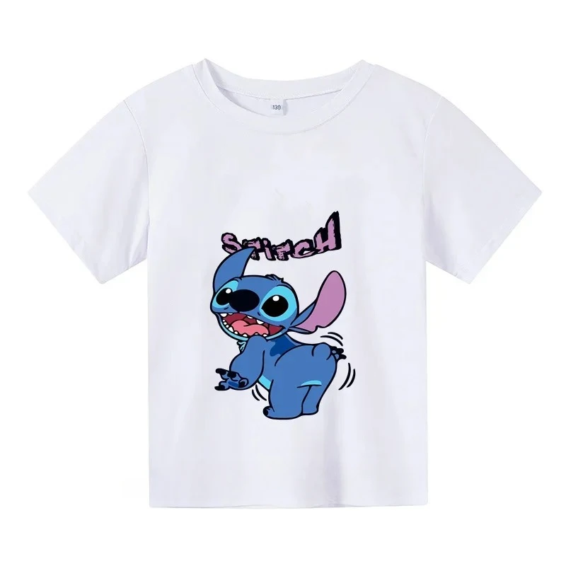 Children's Fashionable Knitted T-shirt for Boys and Girls, White Short Sleeved Stitch Printed T-shirt for Children Aged 2-14