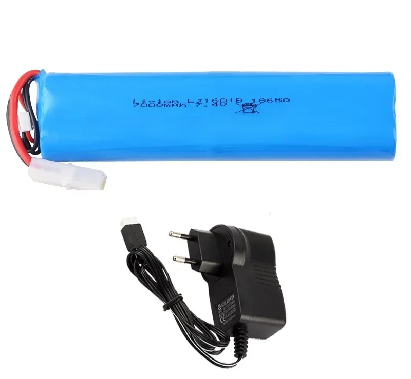 (Wtyczka XT60/Tamiya) 7.4V 7000mAh 20C akumulator z ładowarką-ion dla 3818 Henglong 3819 3838 3839 3869 3889 3938 zbiornik RC 1/16