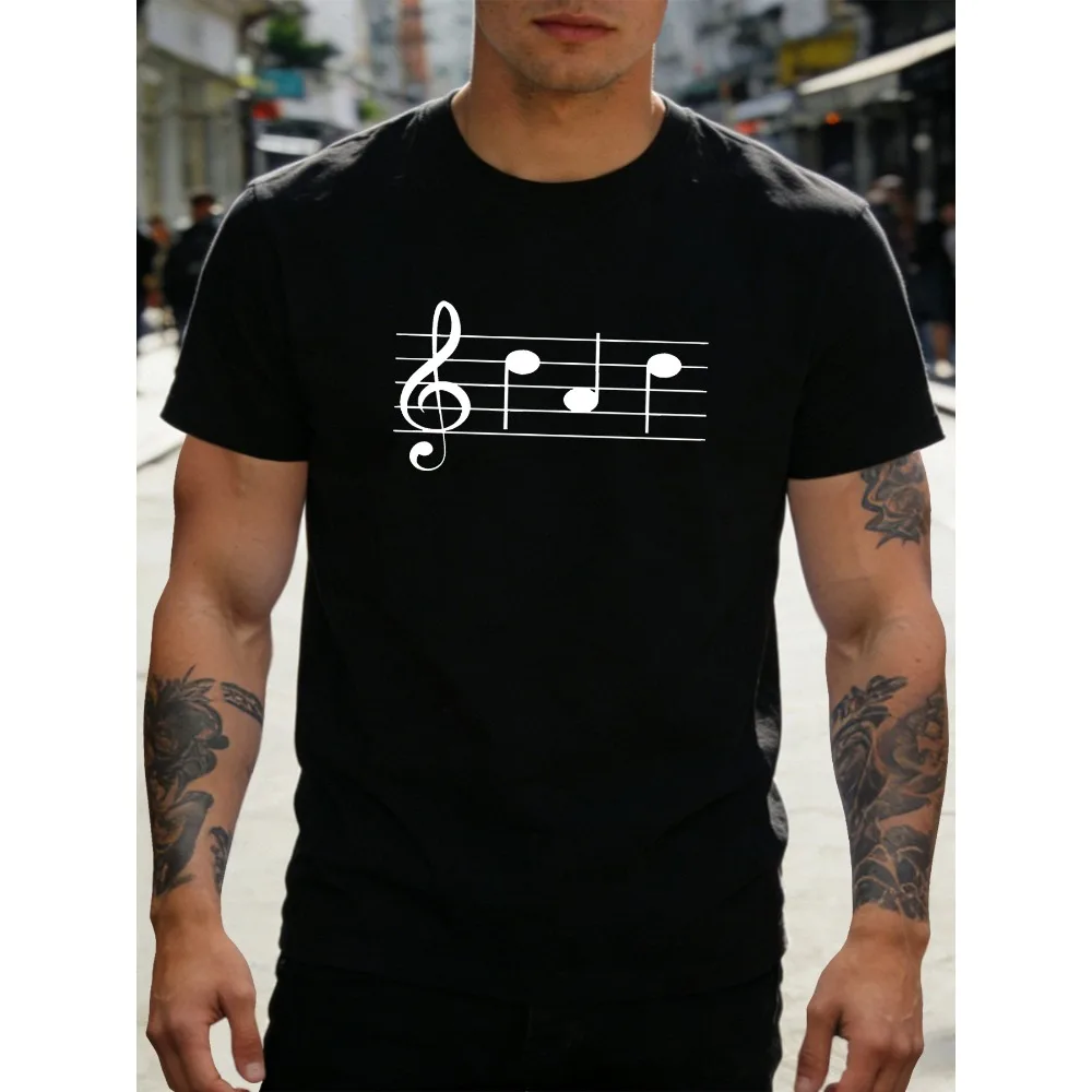 Men Short Sleeve Cotton Crew Neck Tee Minimal Treble Clef Note Summer Street Top For Music Fans Musicians Daily Soft Basic Tee