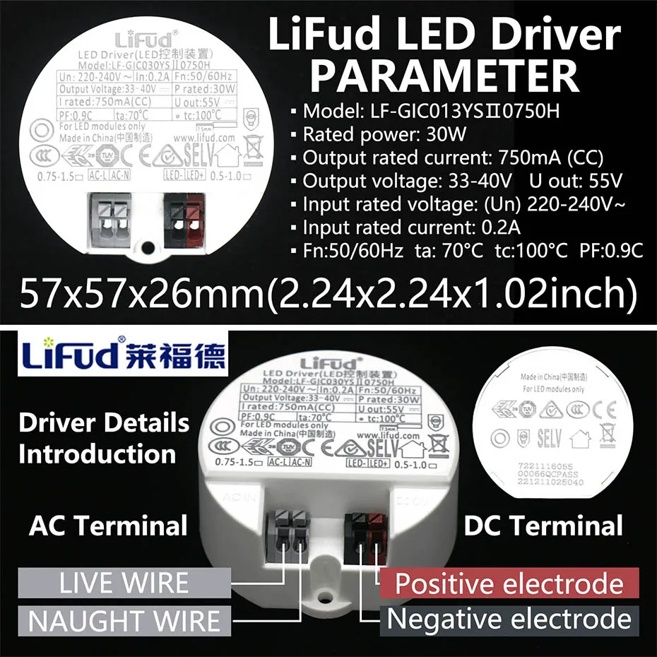 Lifud LED-Treiber 10 W 12 W 14 W 18 W 20 W 30 W 40 W LED-Netzteil AC 220 V 240 V Beleuchtungstransformator CE CB TÜV SAA RCM-Zertifizierung – Detail 6