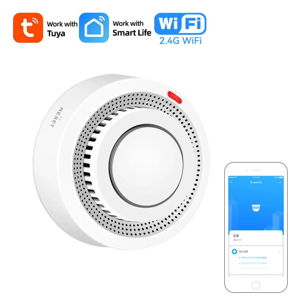 Tuya-WiFi Smoke Alarm, Fire Protection Detector, Smoke Sensor, Smokehouse Alarm, Home Security System, Bombeiros, Smart Life