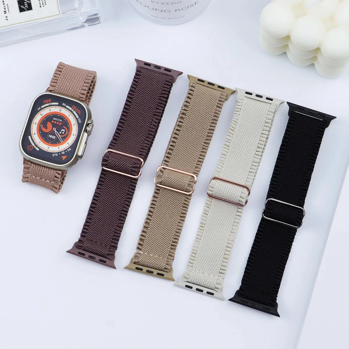 

Nylon Band for Apple Watch Strap 49mm 45mm 41mm 44mm 42mm 38mm Adjustable Elastic Bracelet IWatch Ultra Series 9 8 7 6 5 4 3 SE