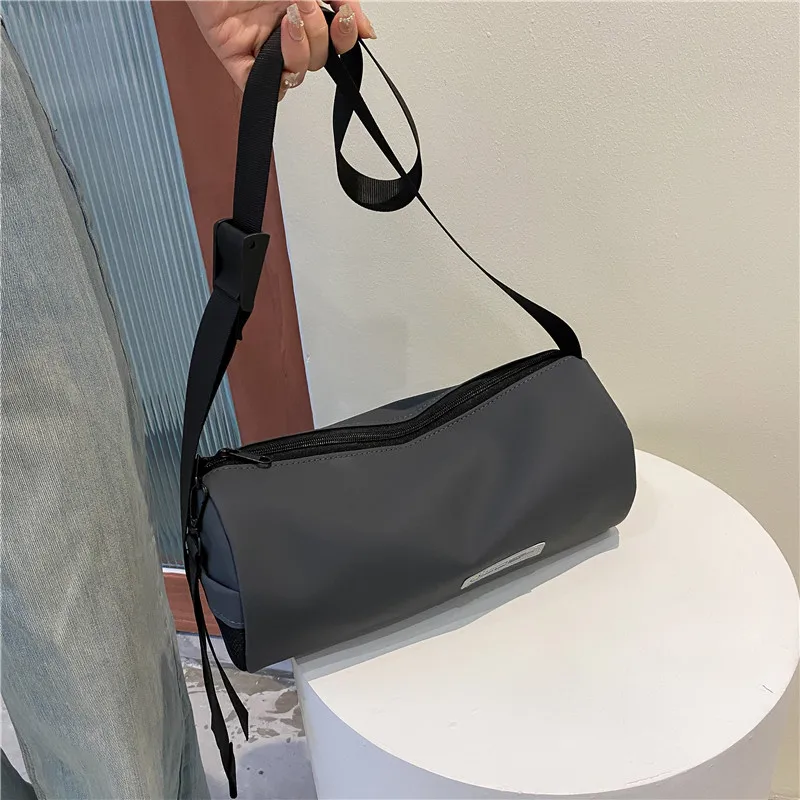 Fashionable Casual Crossbody Bag Women's Wide Strap round Tube Bag Simple Design Early Spring New Style Soft Surface PU Leather