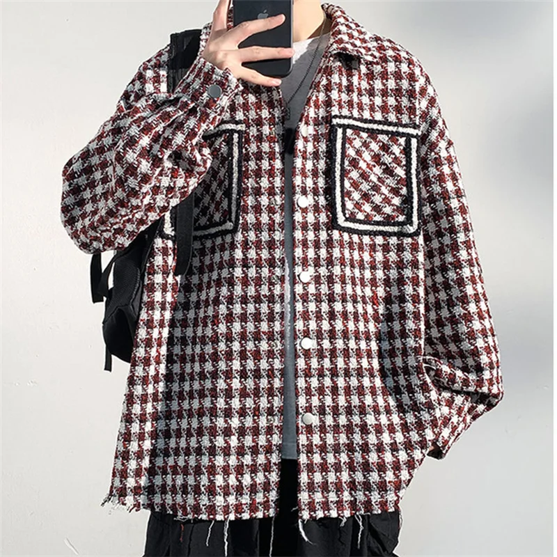 

2023 Autumn New Youth Fashion Trend Handsome Checker Printed Jacket Men's Long Sleeve Versatile Casual Jacket Coat