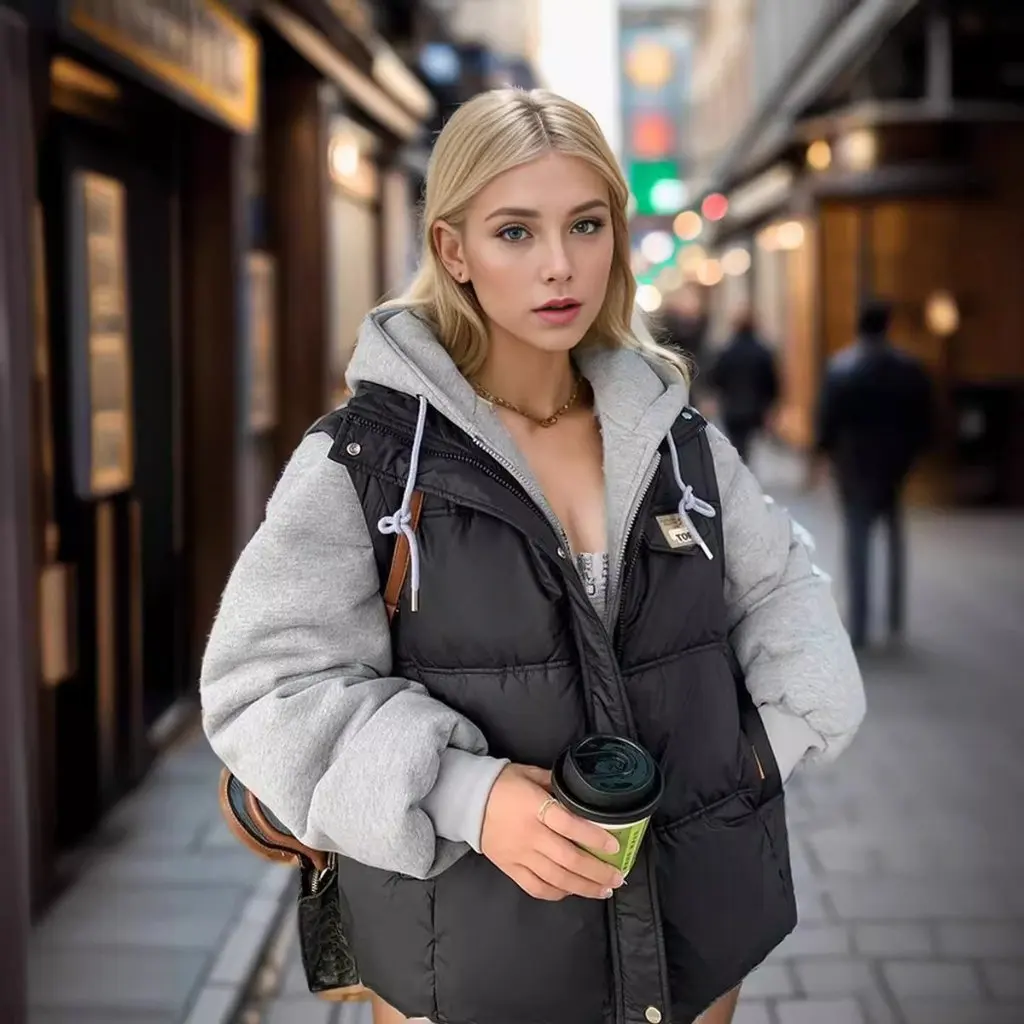 

Women's Cotton-Padded Jacket Short Fake Two-Piece Sports Knitted Fleece-Lined Sweater Thickened Vest Cold-Proof New Outfit