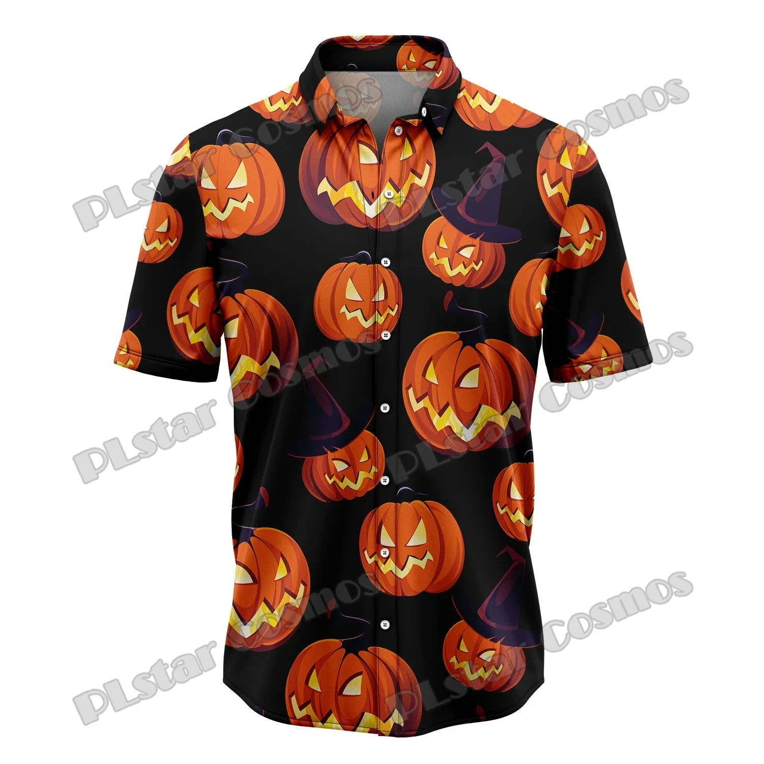 Bigfoot Halloween Black Cat 3D Printed Fashion Men's Hawaiian Shirt Unisex Summer Casual Short Sleeve Button Down Shirts CY-46