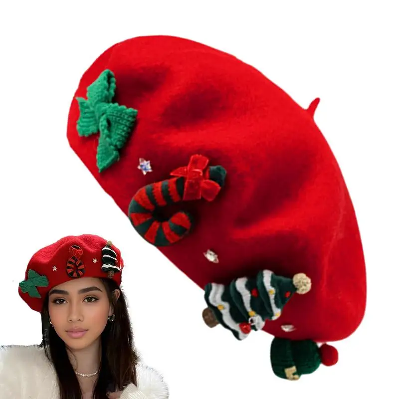 Christmas Beret Hat For Women Girls New Year Gift For Girlfriends Soft Warm Wool Beret Autumn Winter Painter Hats