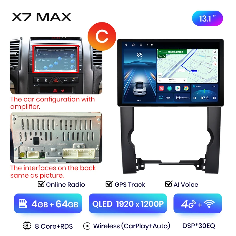 Junsun 13,1 inch QLED Android draadloze CarPlay autoradio voor Kia Sorento 2 XM 2009-2012 Intelligent Systems DSP SWC RDS