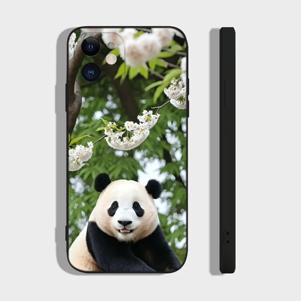 Panda FuBao Phone Case For iPhone 14,13,12 Mini 11 Pro XR,X,XS,MAX 6S,7,8 Plus Silicone Cover Soft black