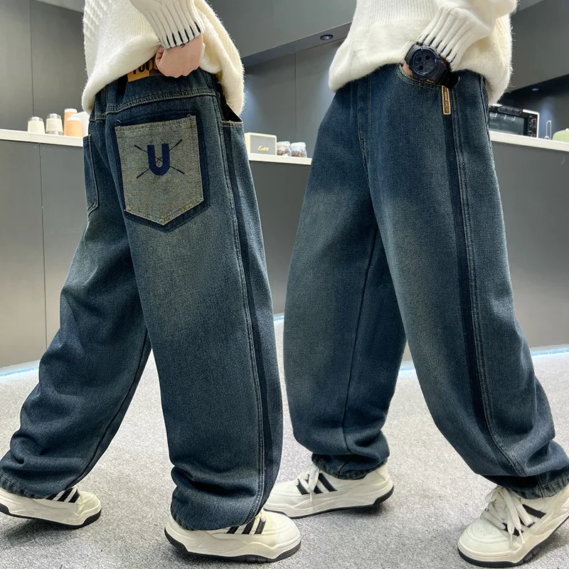 男の子用ワイドレッグバギージーンズ,ストレートパンツ,子供用パンツ,ティーンエイジャー,春と秋,2022