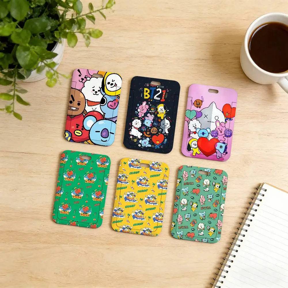 cool CUTE B-B-BT21  Card Covers Holders Case Students Bus Card Cover ID Badge Holder with Lanyard