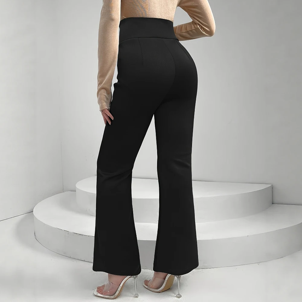 بنطلون نسائي للتخسيس عالي الخصر مع حزام خصر قابل للتعديل وفتحة أمامية على الطراز الأوروبي الأمريكي الصغير