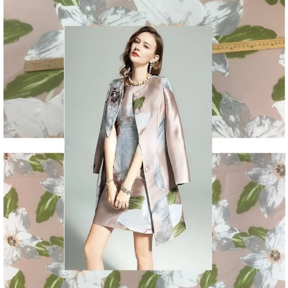 

Golden Silk Big Flower Jacquard Fabric Brand Fashion Windbreaker Suit Brocade Cloth by the Yard