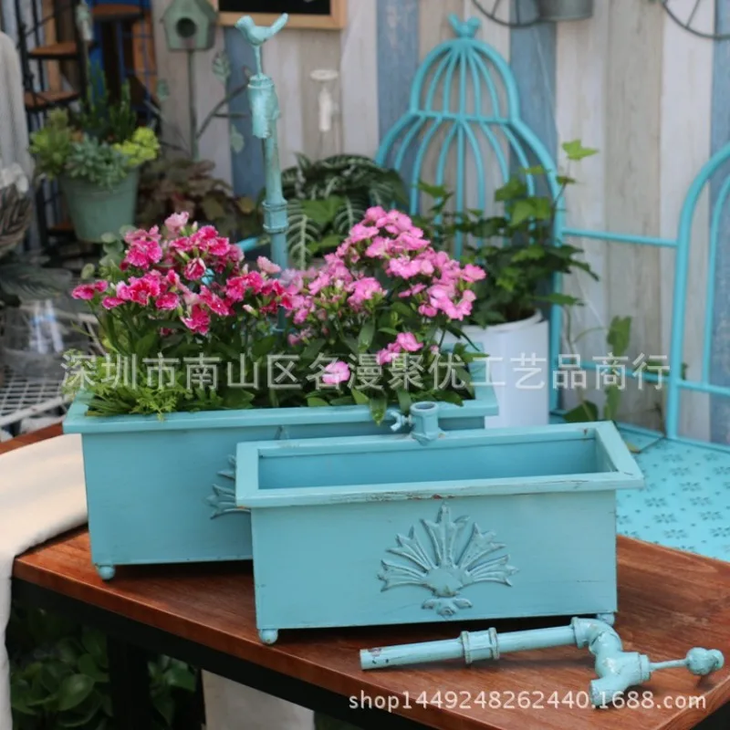 Wrought iron faucet bird tin bucket, succulent flower pot, wrought iron flower pot flower bucket retro iron bucket