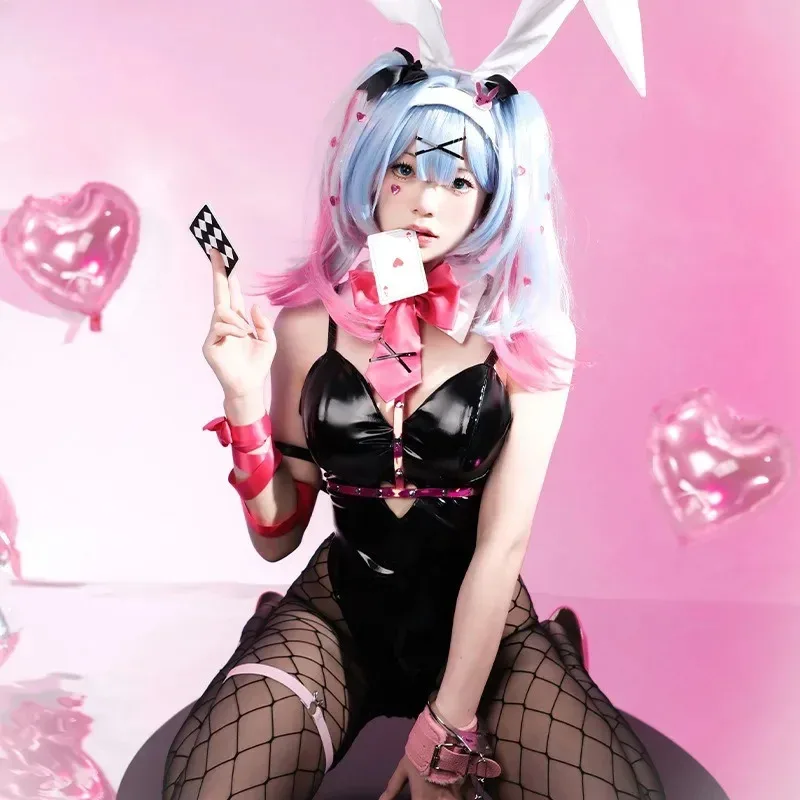 Miku Rabbit Hole Cosplay Costume Black Leather Bunny Girl Jumpsuit Headwear Tights Props Full Set Party Anime Carnival Dress Up6