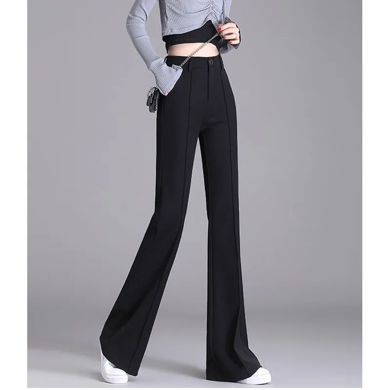 Women High Waisted Straight Leg Micro Flared Pants Korean Female Spring Summer Loose Fit Wide Leg Trousers Ladies Suit Pantalons
