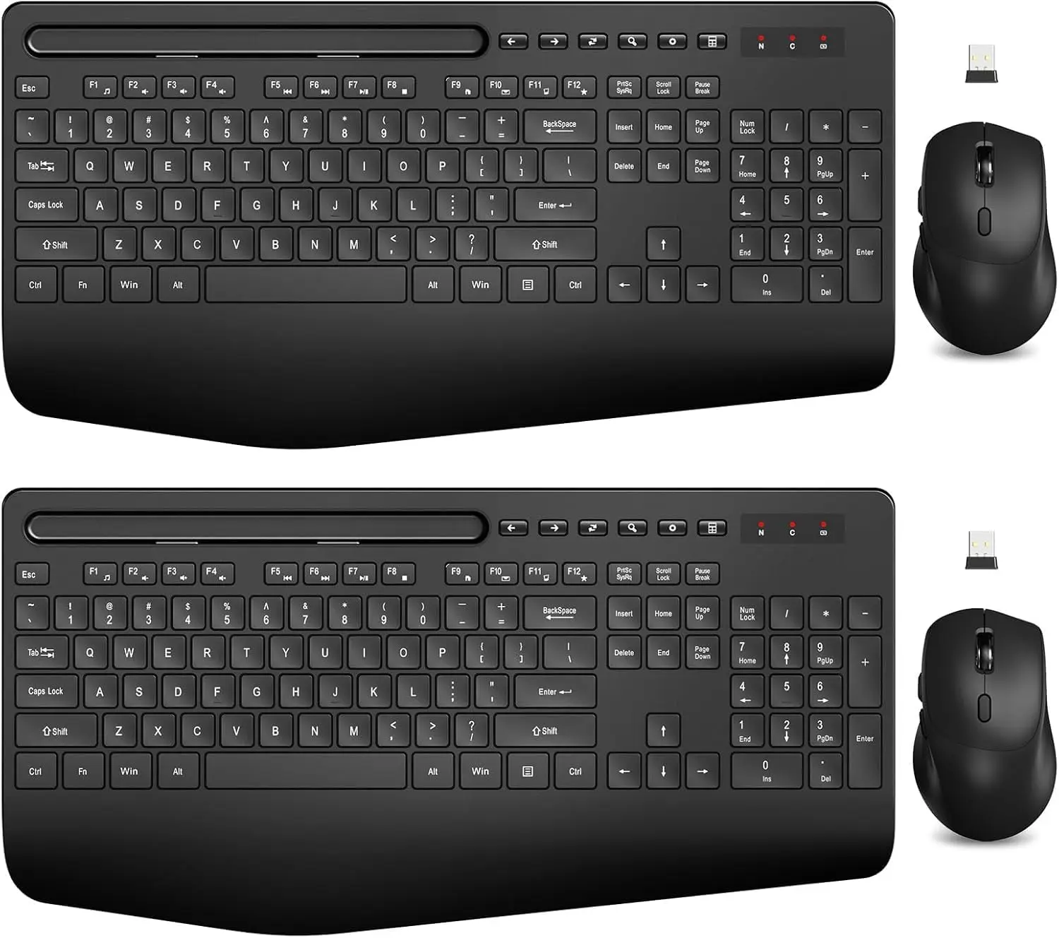 Wireless Keyboard and Mouse Combo with Wrist Rest, Phone Holder, 2.4G Ergonomic Silent Set for Computer Laptop Windows (2 Pack)