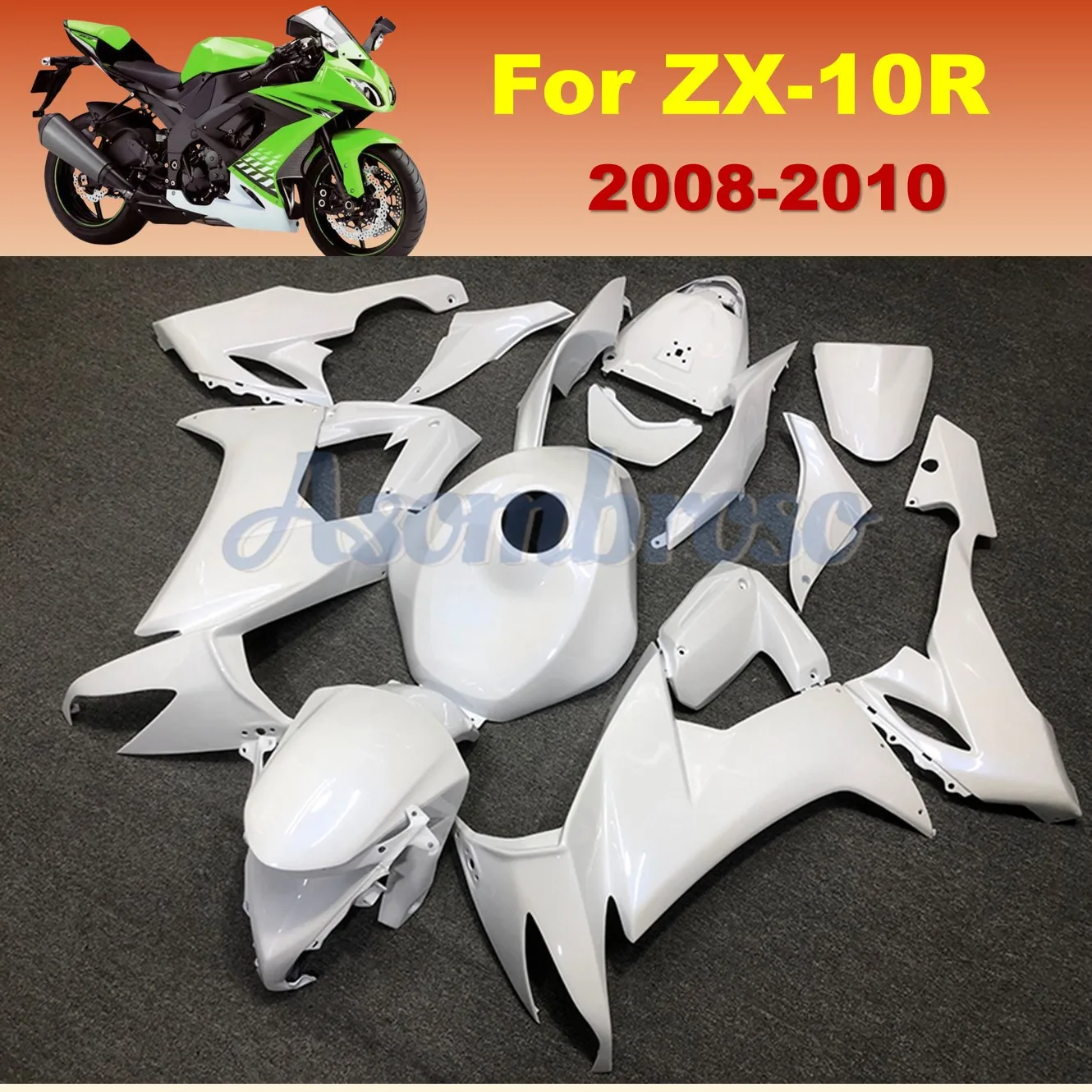 Pearl White Full Fairing Kit For Ninja ZX10R 2008 2009 2010 ZX 10R 08-10 ZX1000 Customized Motobike Racing bodywork shell