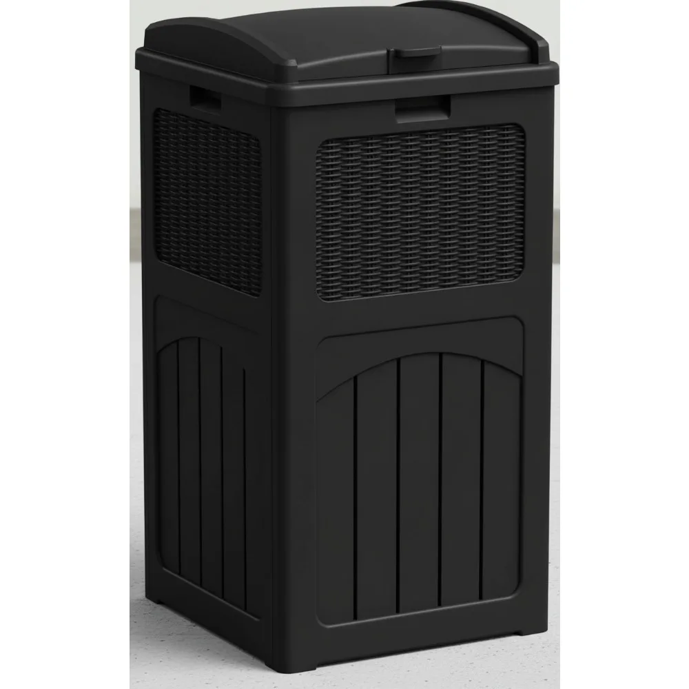 

33 Gallon Outdoor Trash Can with Lid, Waterproof Resin Garbage Bin for Patio, Deck, Pool - Dark Black