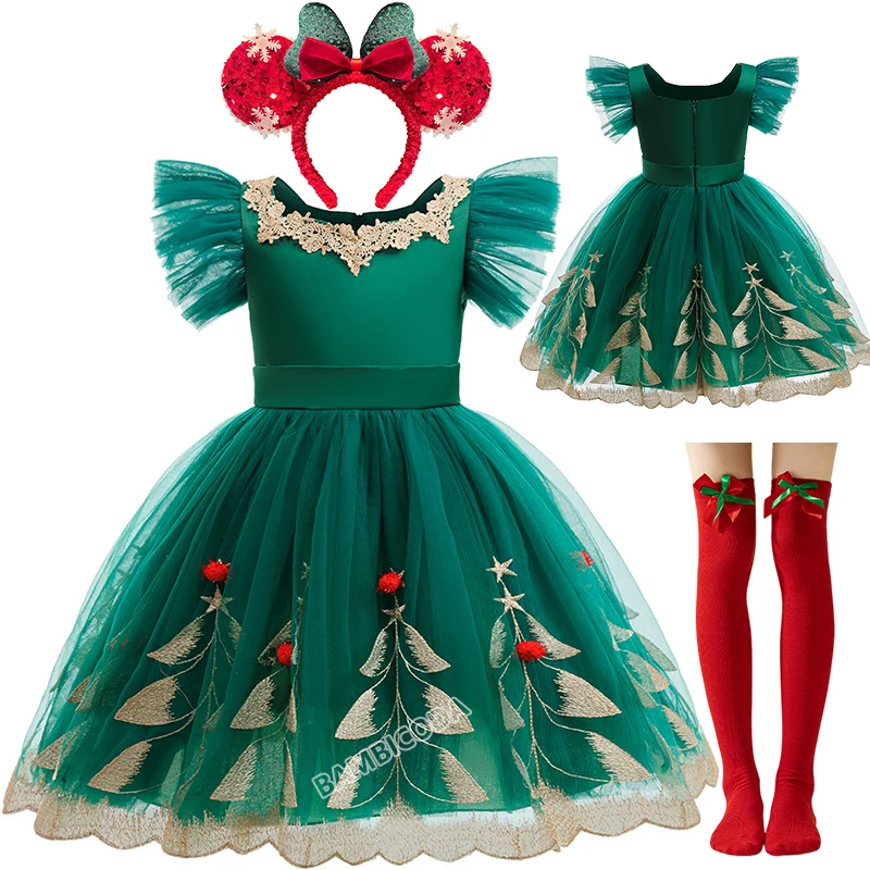 

Green Christmas Tree Dress For Girls Costume Elegant Princess Party Dresses Girl Santa Claus Prom Gown Evening Dress 3-10Years