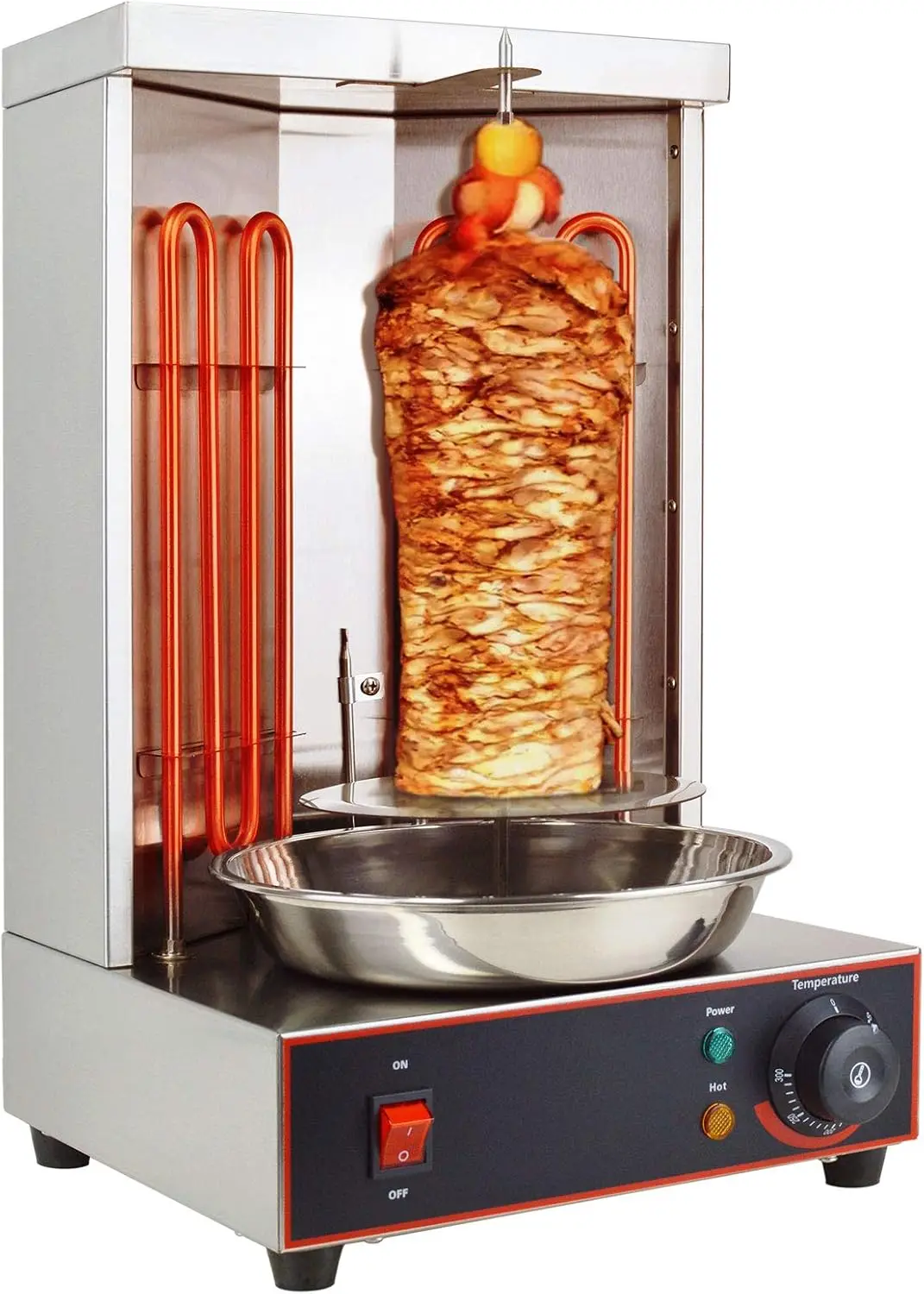 Machine Electric Vertical Kebab Grill Gyro Rotisserie Oven Meat Broiler with 2 Heating Tubes Stainless Steel Body 110V For