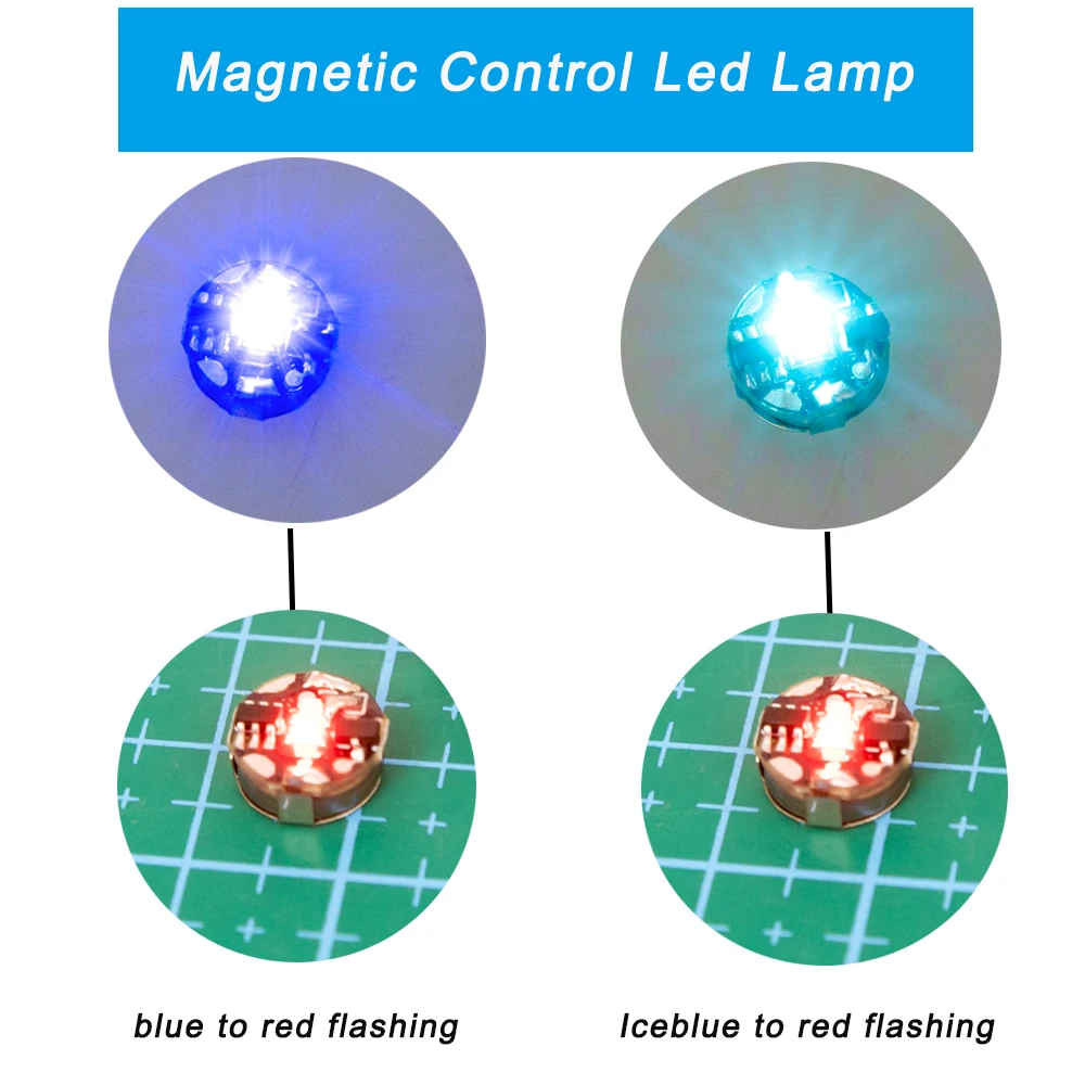 2pcs Magnetic Control Led Lamp Blue/Iceblue to Red Flashing Diy Model Making Toys Robots Car Modeling for Diorama