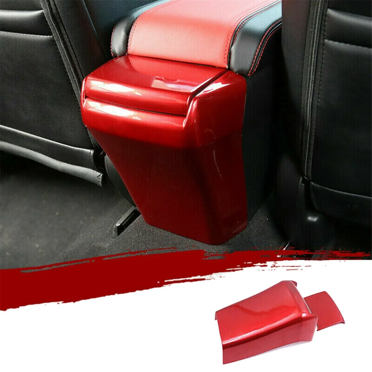 2PCS RED Rear Armrest Storage Box Anti Kick Panel Cover Trim For Honda Civic 10Th 2016-2021