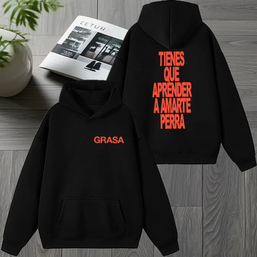 

Hot Rapper Nathy Peluso Grasa 2025 Letters Double Sided print Hoodie Men women Fleece fashion pullover Unisex Fleece Sweatshirt