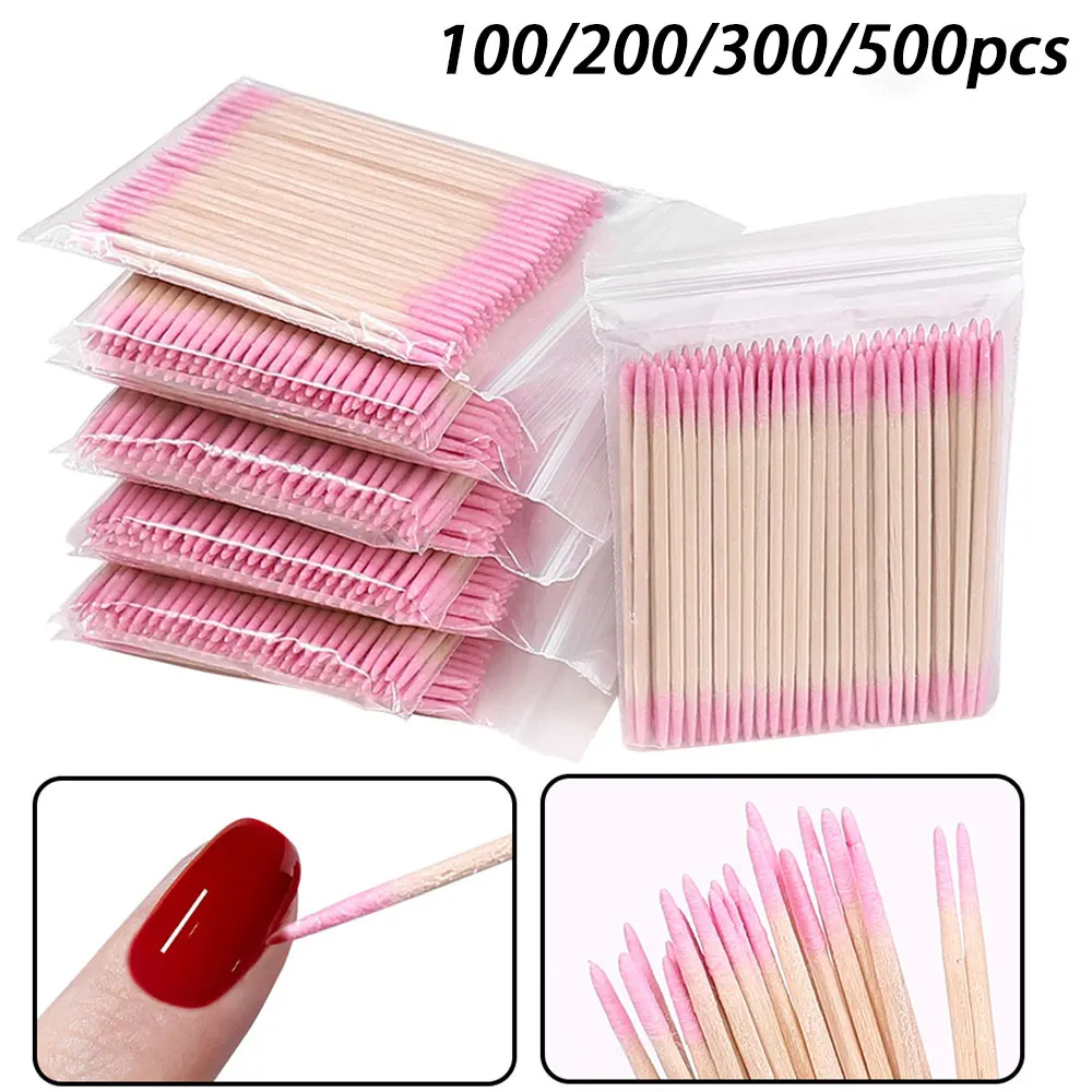 

100/200/300/500Pcs Nail Double-Head Wood Swab Cleaning Sticks Pink Dual-Tipped Cotton Head Cleaning Swab Nail Polish 7cm 2028